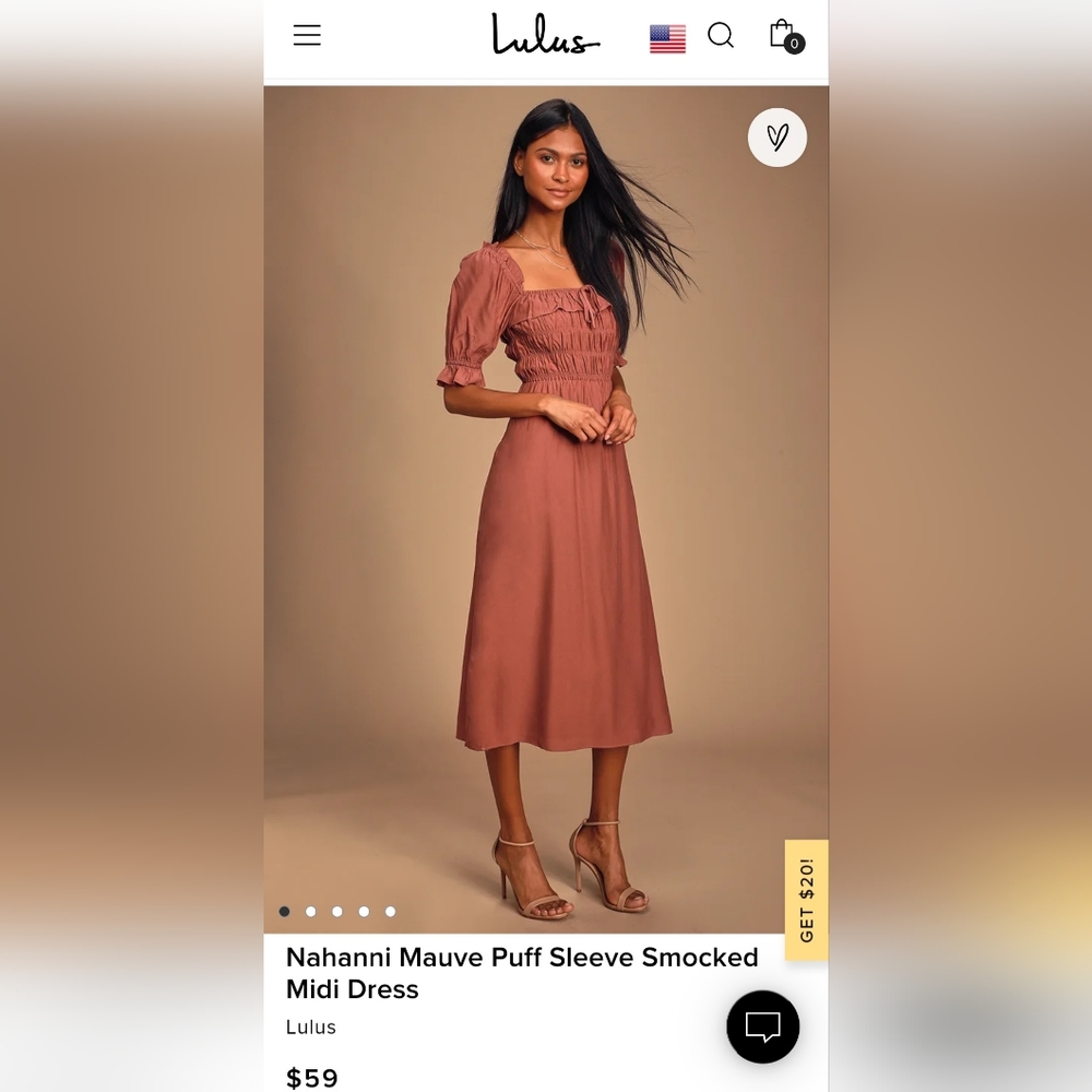 Lulu's - Nahanni Mauve Puff Sleeve Smocked Midi Dress